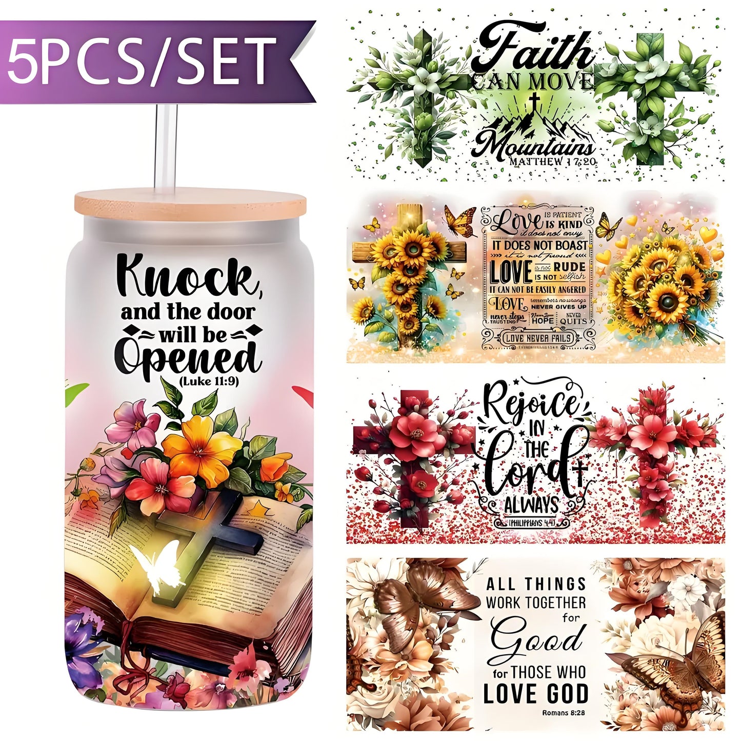 Religious 16 oz glass jar packaging transfer paper UV DTF high self-adhesive transfer paper