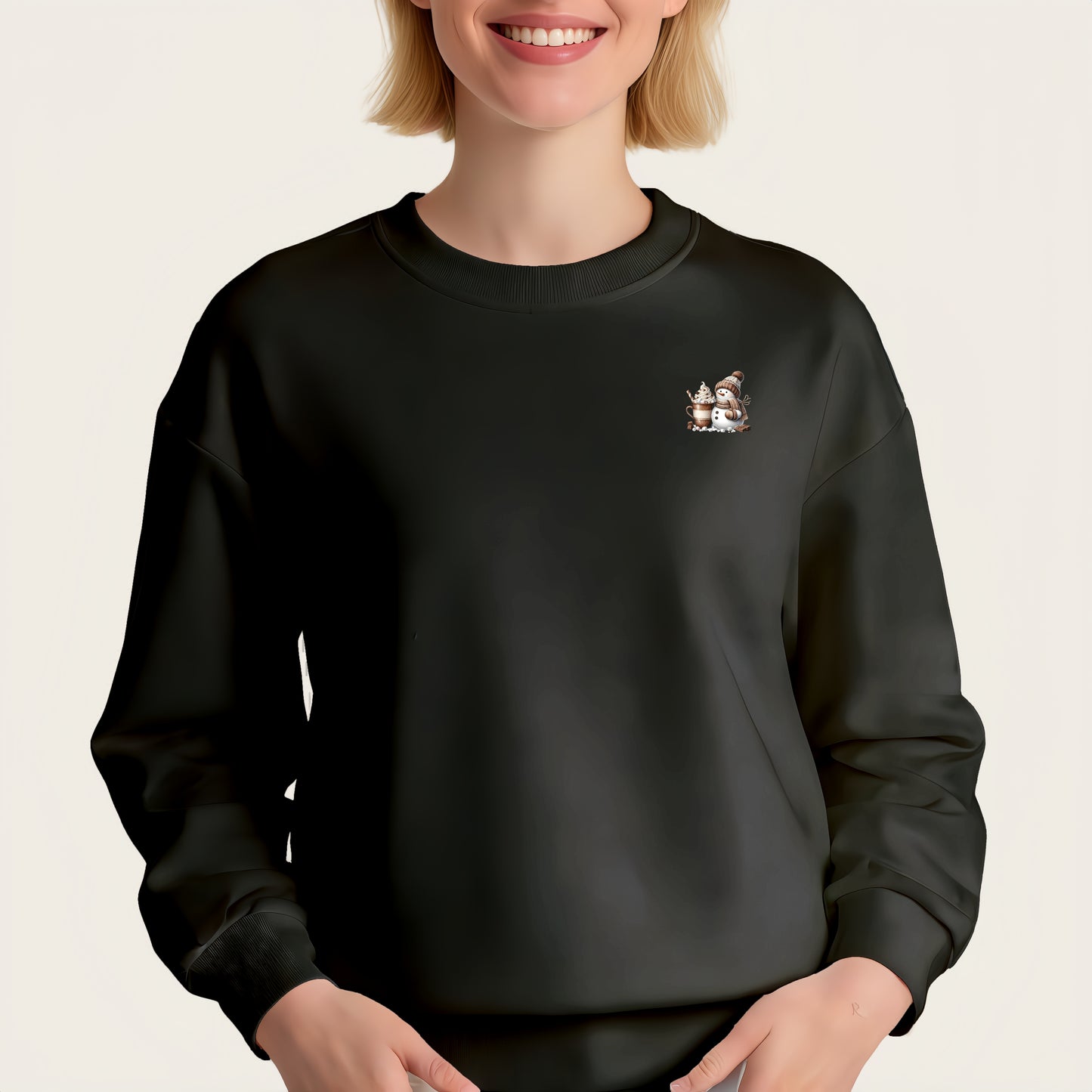 Brown snowman and coffee-topped heat transfer sticker