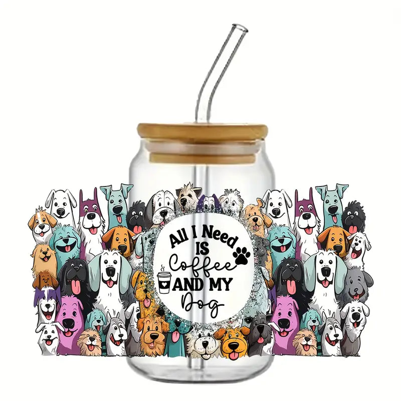 Dog UV DTF Transfer Paper Libbey Tumbler DIY Packaging Transfer Paper for 16 oz Tumbler Waterproof Transfer Paper Bottle