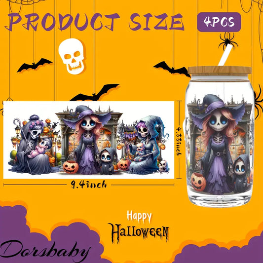 (4PCS/SET)Halloween Skull UV DTF Transfer Sticker Glass