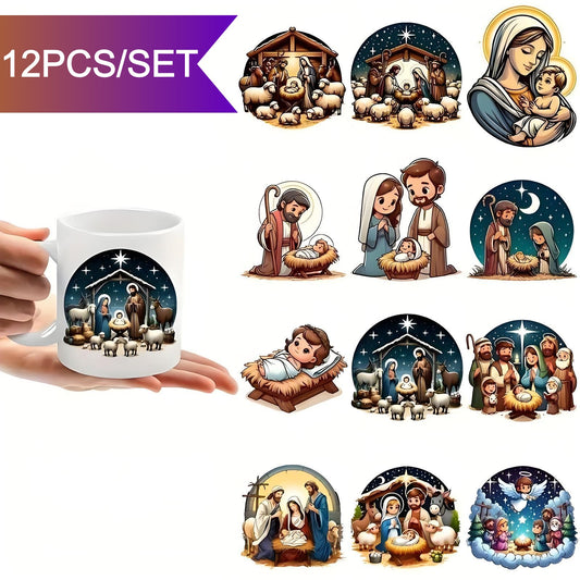 (12PCS/SET)DIY Nativity Coffee Cup UV DTF