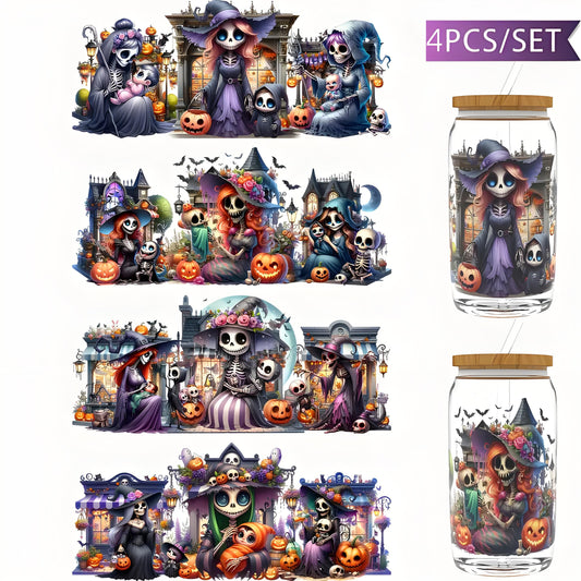 (4PCS/SET)Halloween Skull UV DTF Transfer Sticker Glass