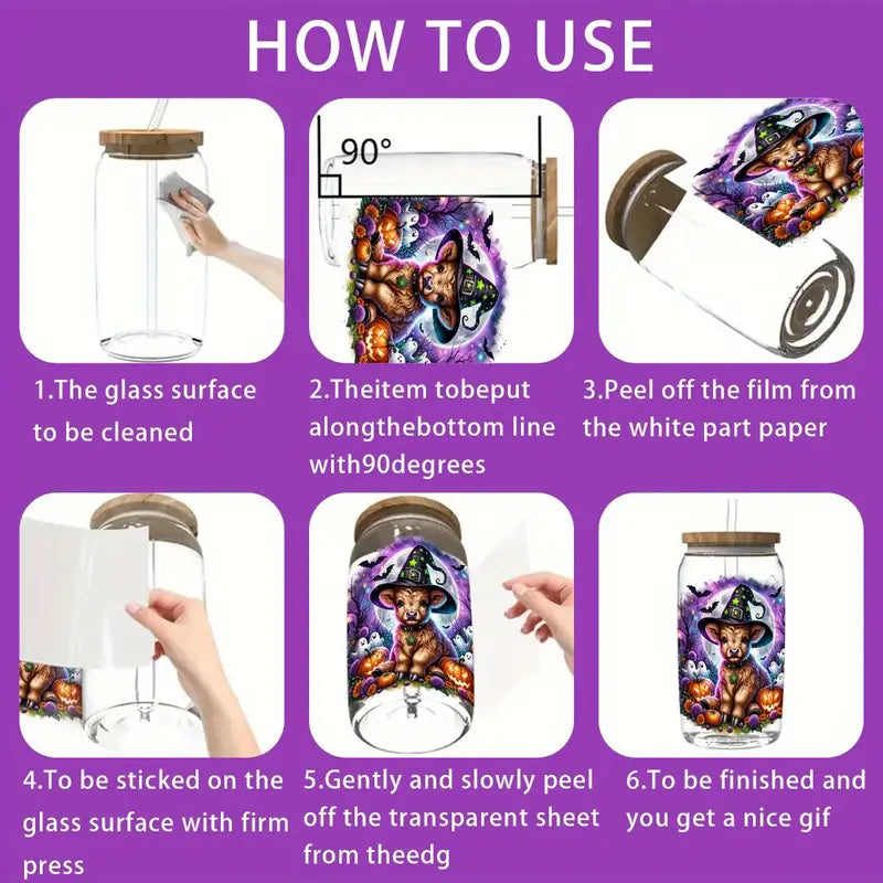 (8PCS/SET)Halloween Highland Cow UV DTF Transfer Paper