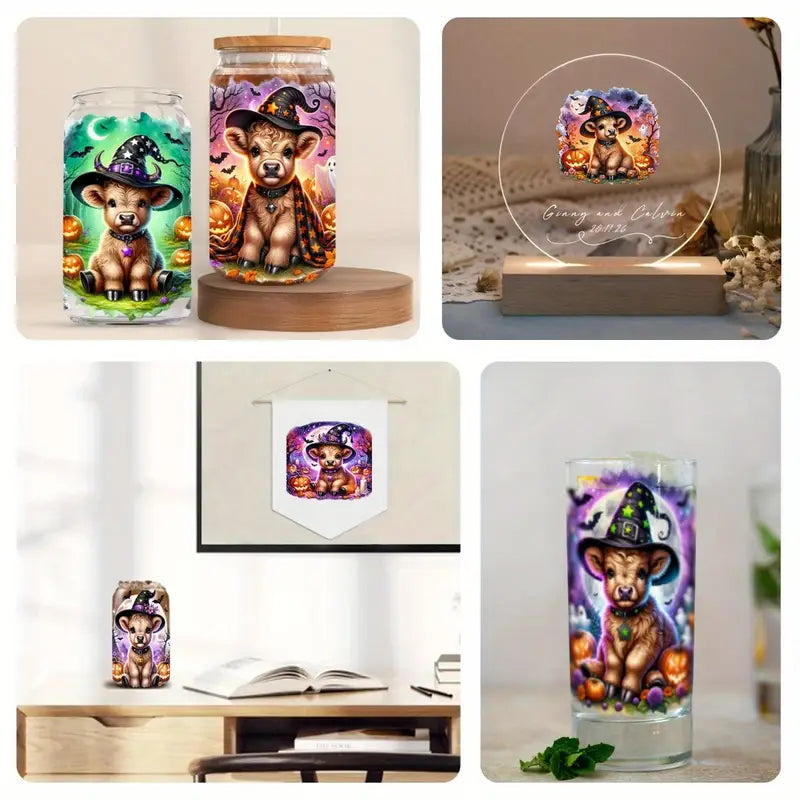 (8PCS/SET)Halloween Highland Cow UV DTF Transfer Paper