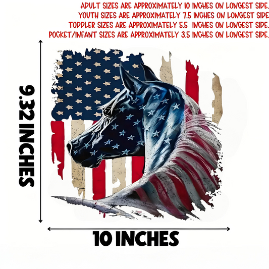 Horse head and American flag iron-on transfer