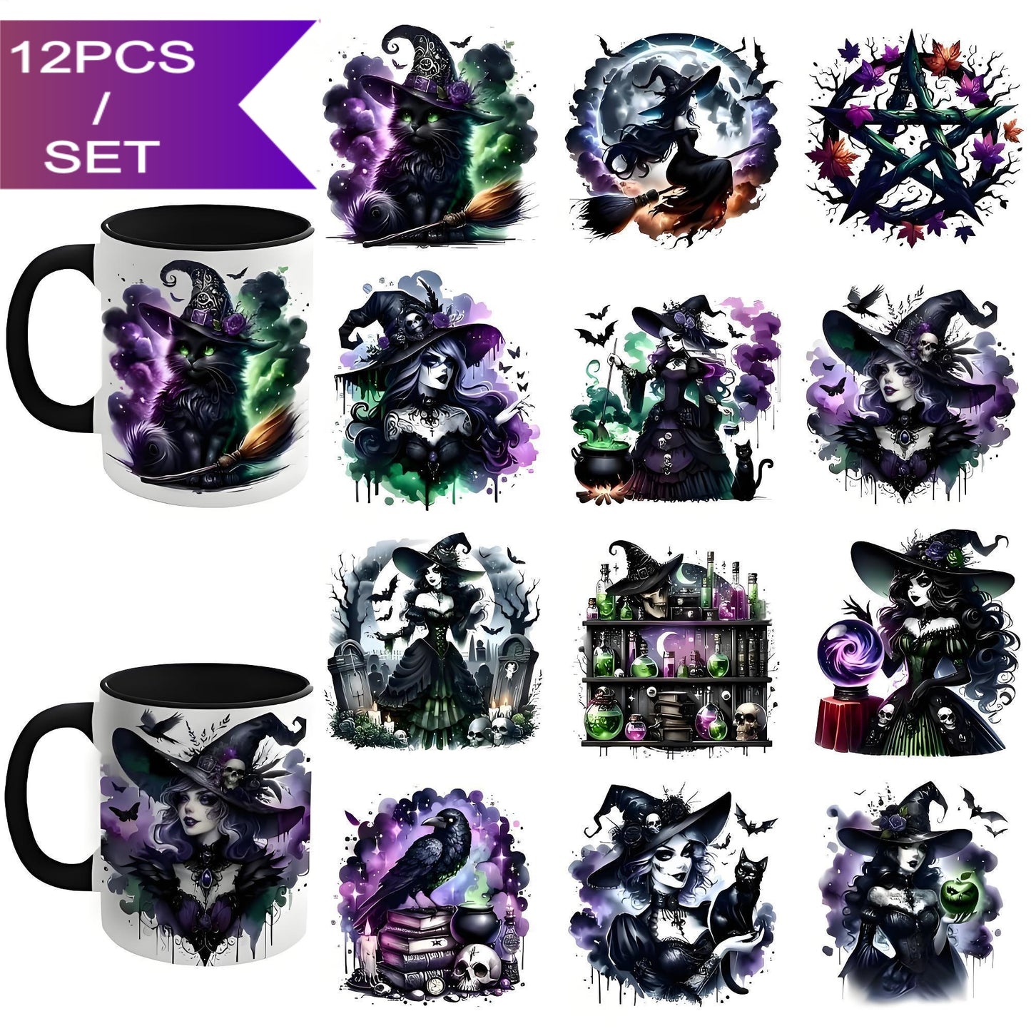 (12PCS/SET)Gothic Witch DIY UV Transfer Paper Set