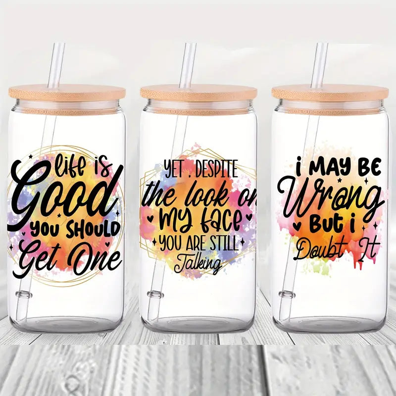 YVINNDY Watercolor Inspirational Quotes - 16oz UV DTF High Adhesion Self-Adhesive Stickers