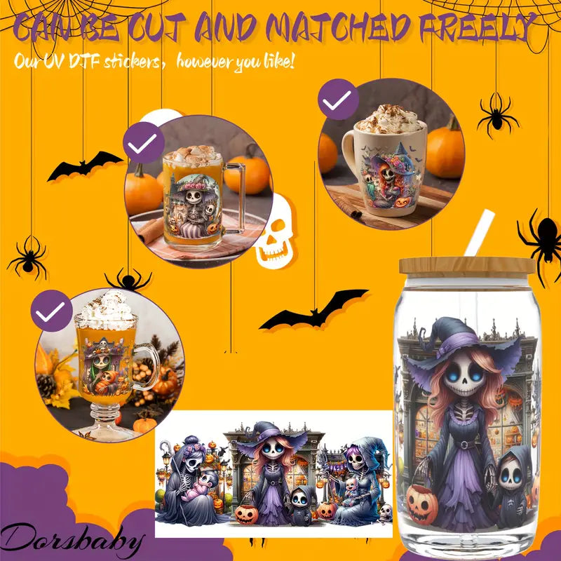 (4PCS/SET)Halloween Skull UV DTF Transfer Sticker Glass