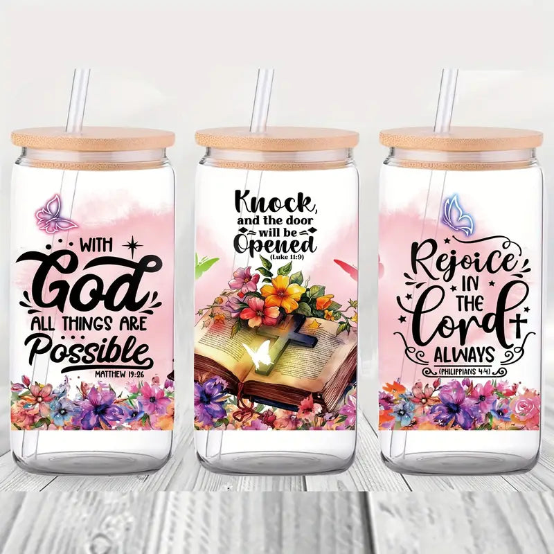 Religious 16 oz glass jar packaging transfer paper UV DTF high self-adhesive transfer paper