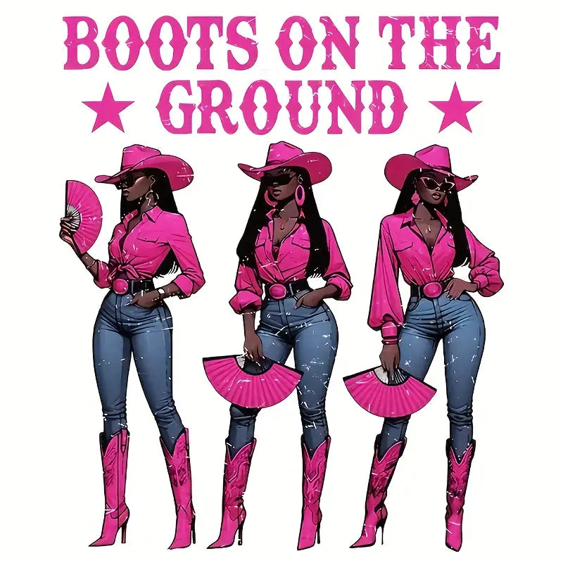 Vintage "Ground Boots" Cowgirl Pattern Iron-On Heat Transfer Sticker
