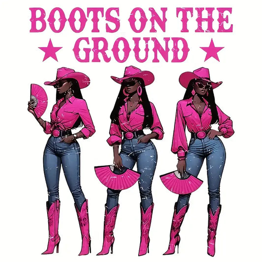 Vintage "Ground Boots" Cowgirl Pattern Iron-On Heat Transfer Sticker