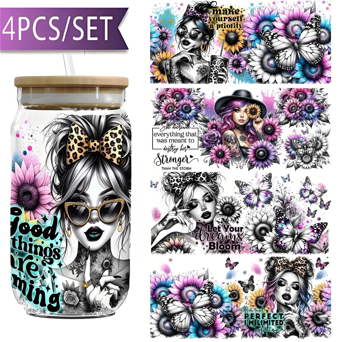 (4PCS/SET)UV waterproof transfer paper for 16 oz cups