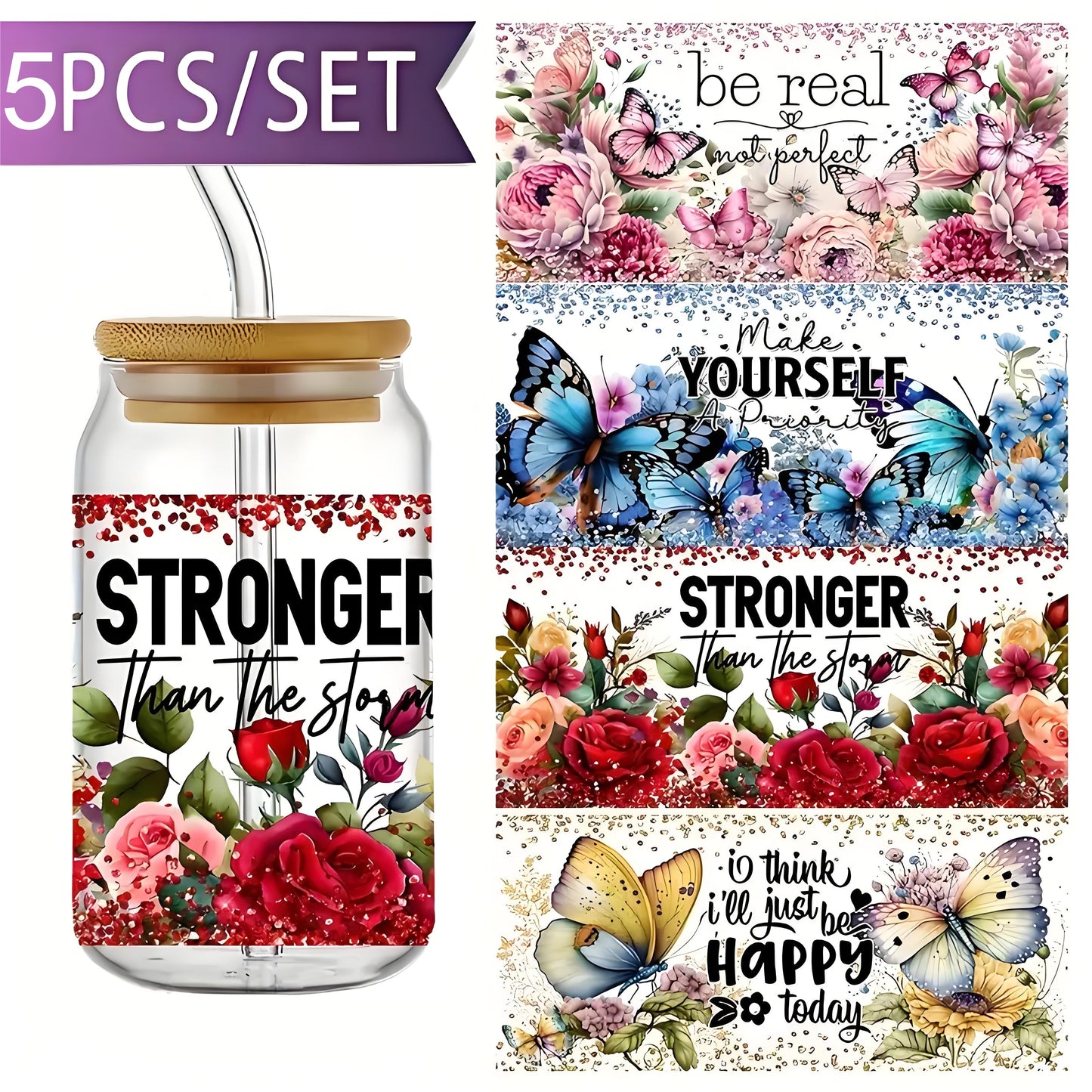 Postive UV DTF cup packaging decal printing sticker DTF transfer sticker 16 oz glass jar packaging