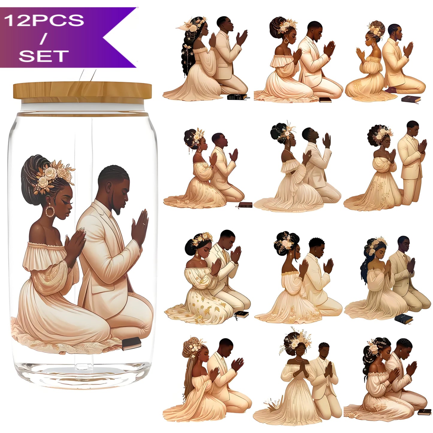 Praying Hands Couple Spiritual Art Theme Adhesive Transfer Paper UV DTF Transfer Paper