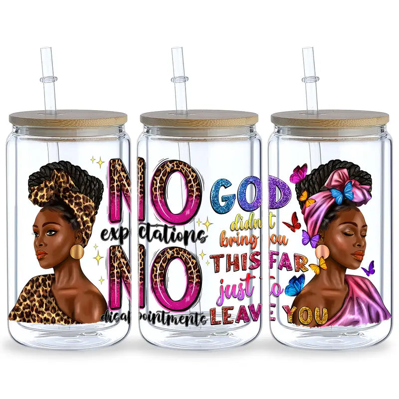 Inspirational Black Queen UV DTF glass packaging transfer sticker