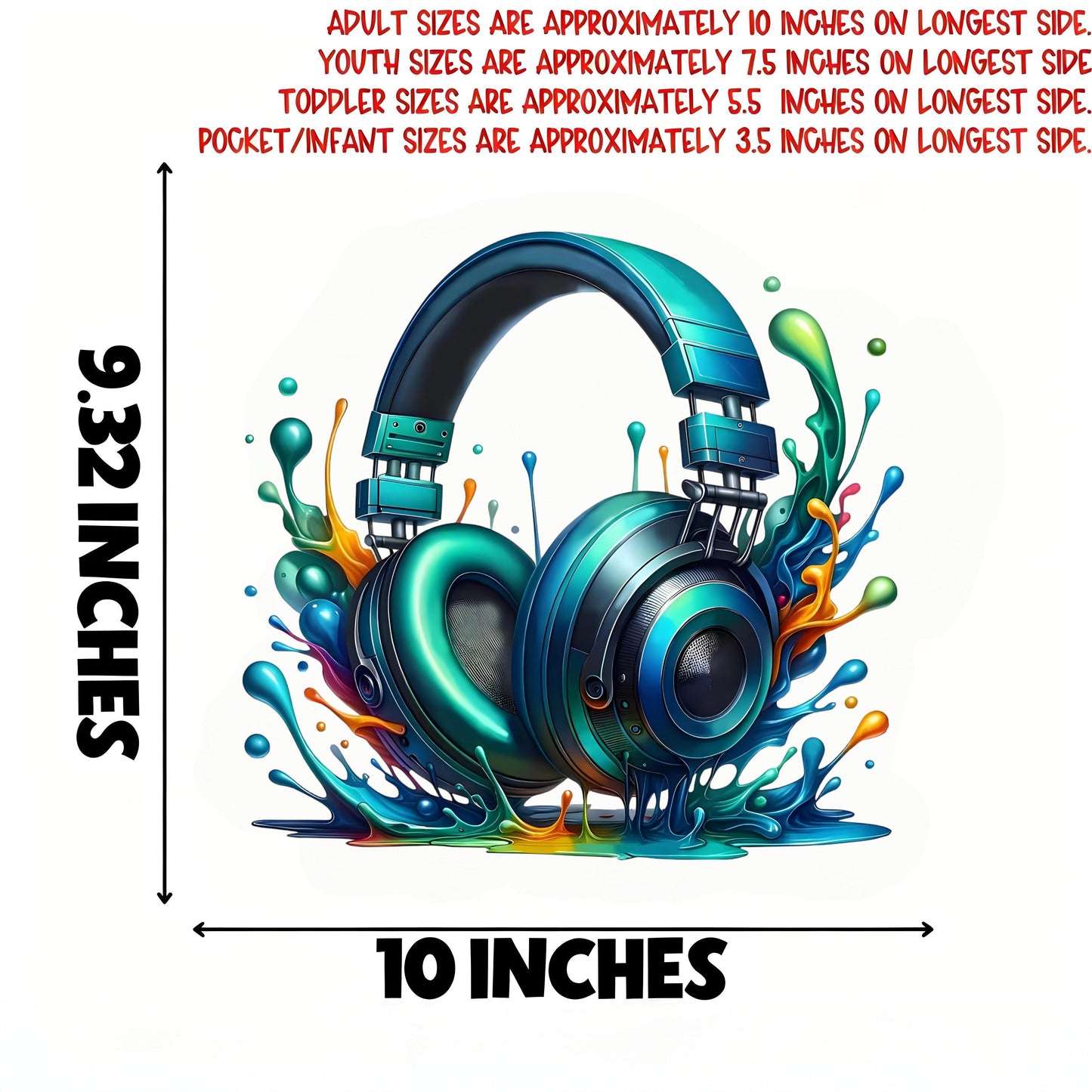 Splatter abstract 3D headphone pattern iron-on transfer sticker