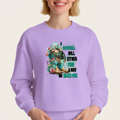 "COWGIRL WILL EITHER FIND A WAY OR MAKE ONE" design iron-on transfer sticker