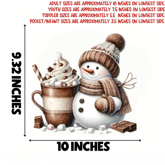Brown snowman and coffee-topped heat transfer sticker