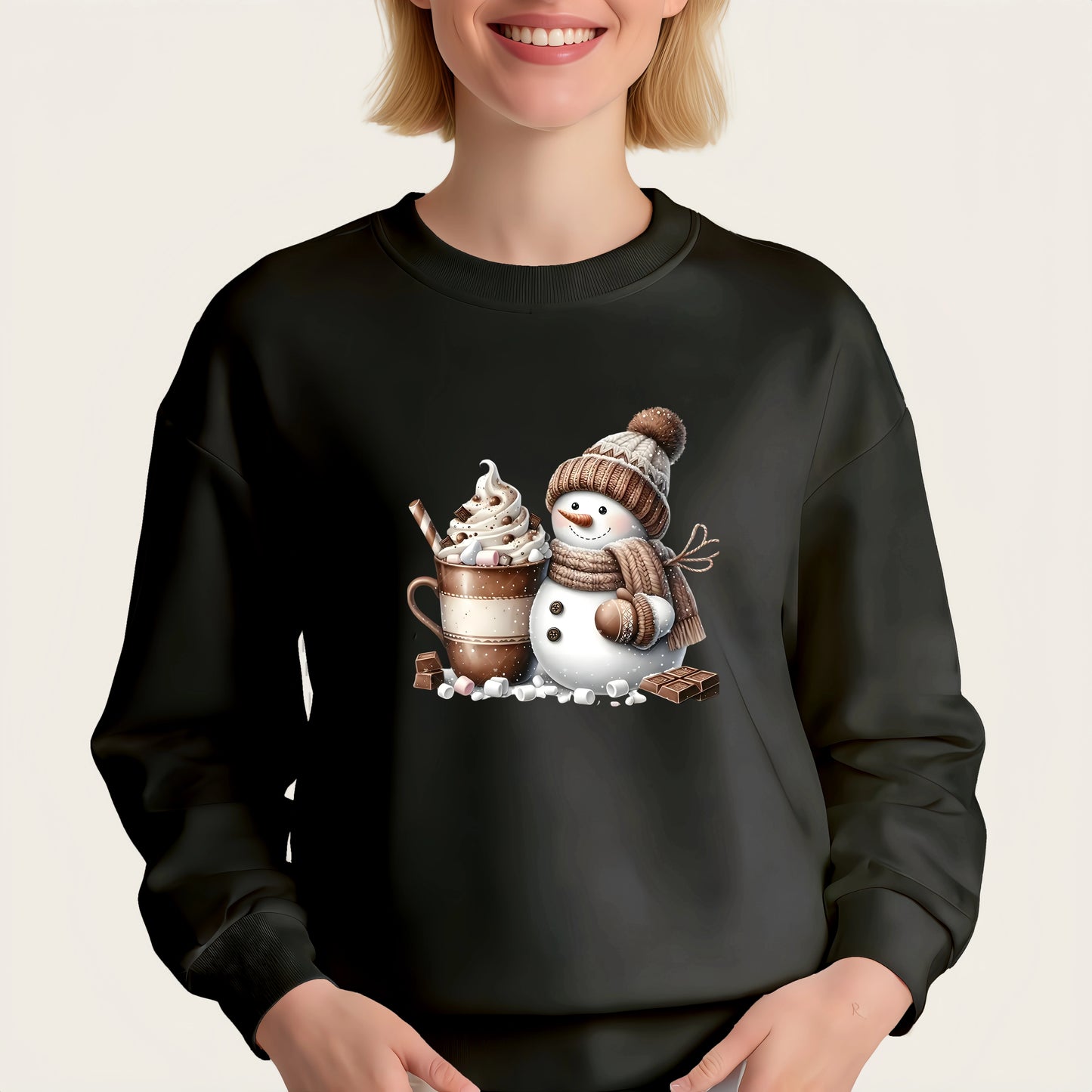 Brown snowman and coffee-topped heat transfer sticker