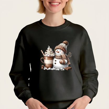 Brown snowman and coffee-topped heat transfer sticker