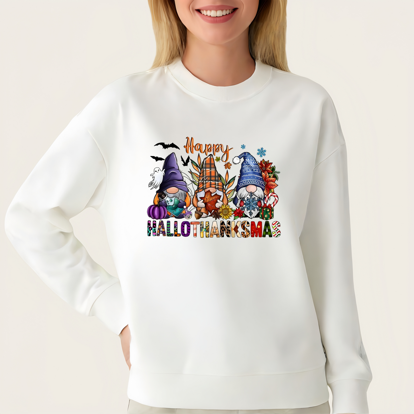 Heat transfer stickers with autumn gnomes, pumpkins, bats and leaves