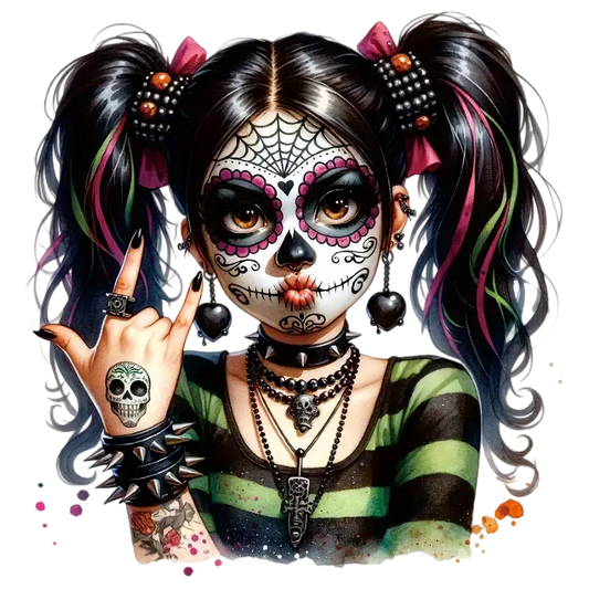 Death style gothic black double ponytail ladies heat transfer ironing
