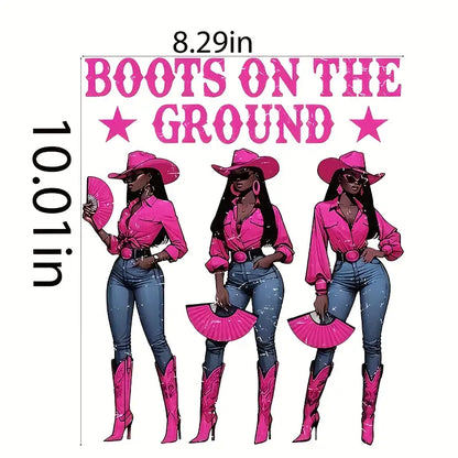 Vintage "Ground Boots" Cowgirl Pattern Iron-On Heat Transfer Sticker