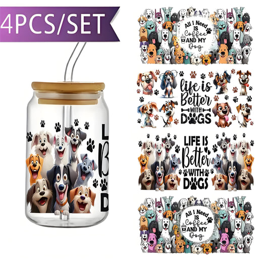 Dog UV DTF Transfer Paper Libbey Tumbler DIY Packaging Transfer Paper for 16 oz Tumbler Waterproof Transfer Paper Bottle