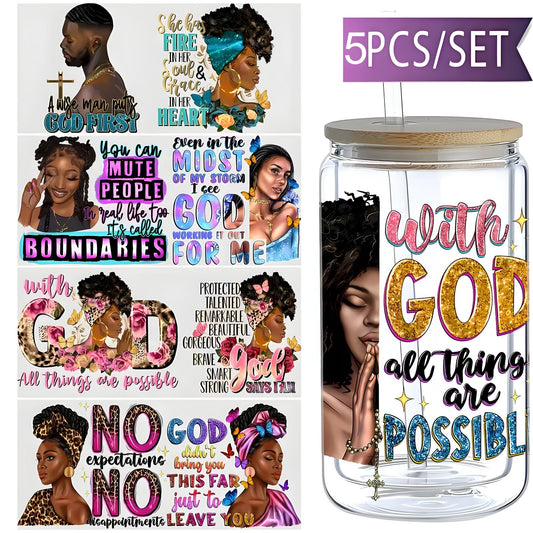 Inspirational Black Queen UV DTF glass packaging transfer sticker