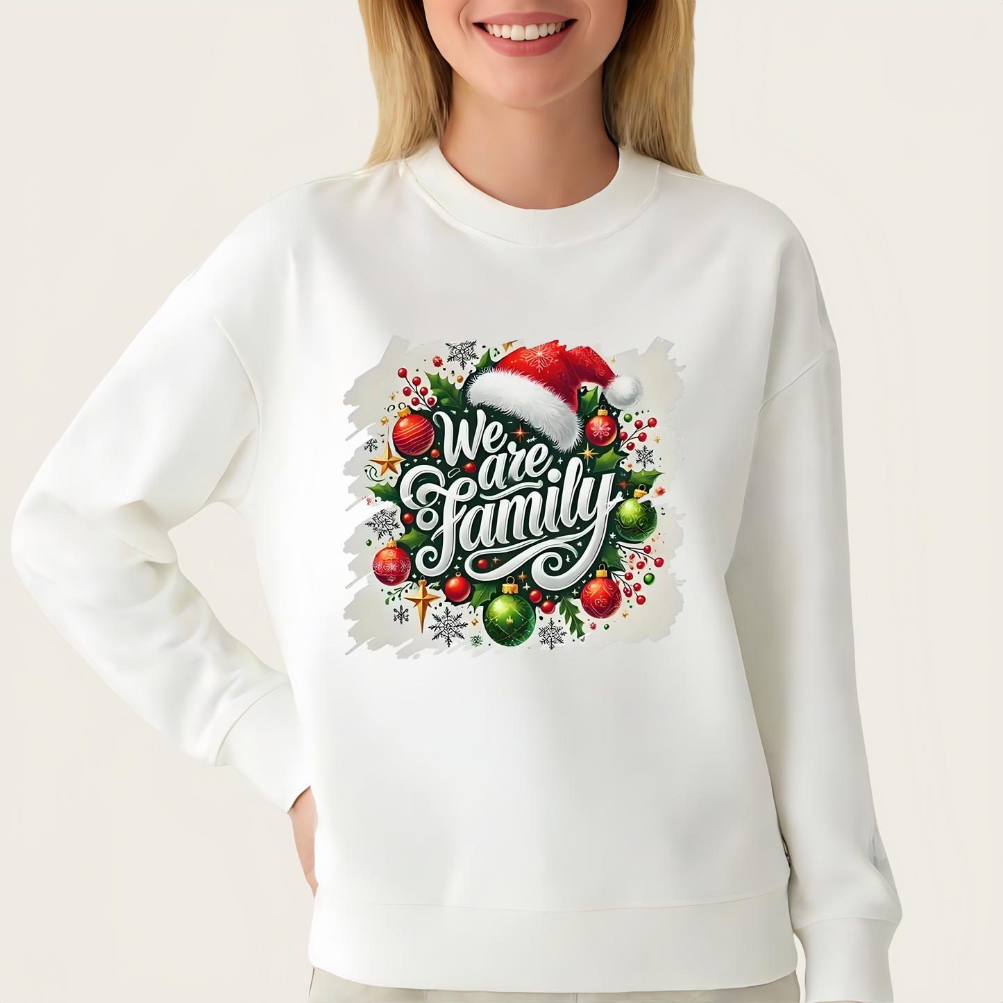 Christmas themed "We Are Family" heat transfer stickers