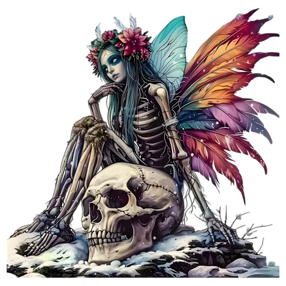 Skull and colorful wings iron-on transfer
