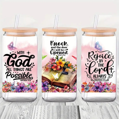Religious 16 oz glass jar packaging transfer paper UV DTF high self-adhesive transfer paper