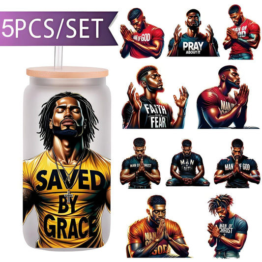 Prayer Men 16 oz Glass Jar Packaging Sticker Black Faith UV DTF High Self-adhesive Decorative Packaging Sticker