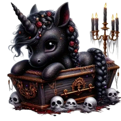 Unicorn and skull heat transfer iron-on