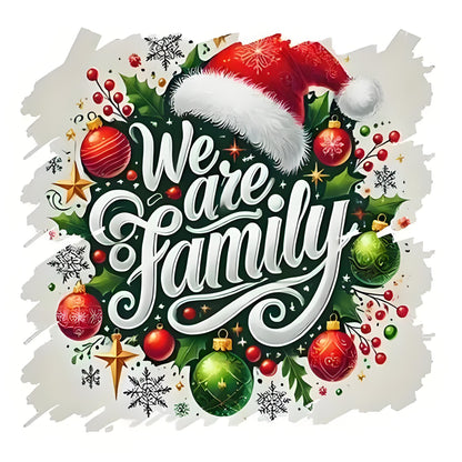 Christmas themed "We Are Family" heat transfer stickers