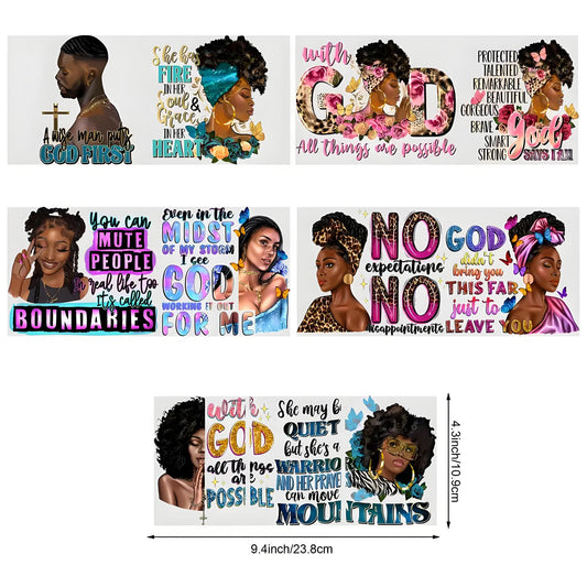 Inspirational Black Queen UV DTF glass packaging transfer sticker