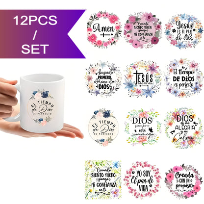 （12PCS/SET）Wreath text coffee cup UV DTF