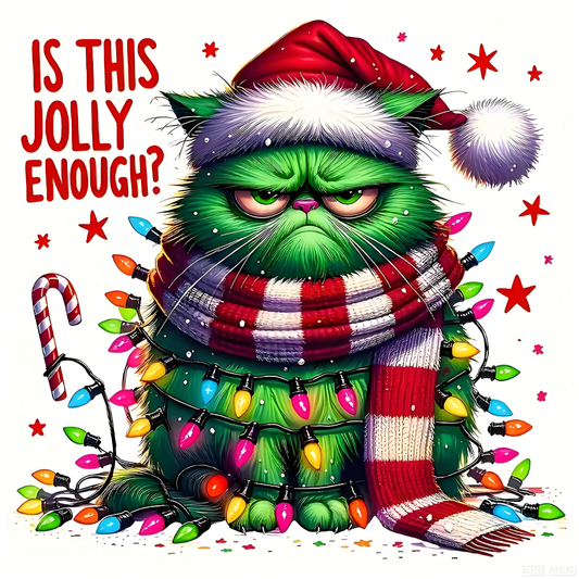 Christmas Green Cat Theme Iron-on Transfer Stickers